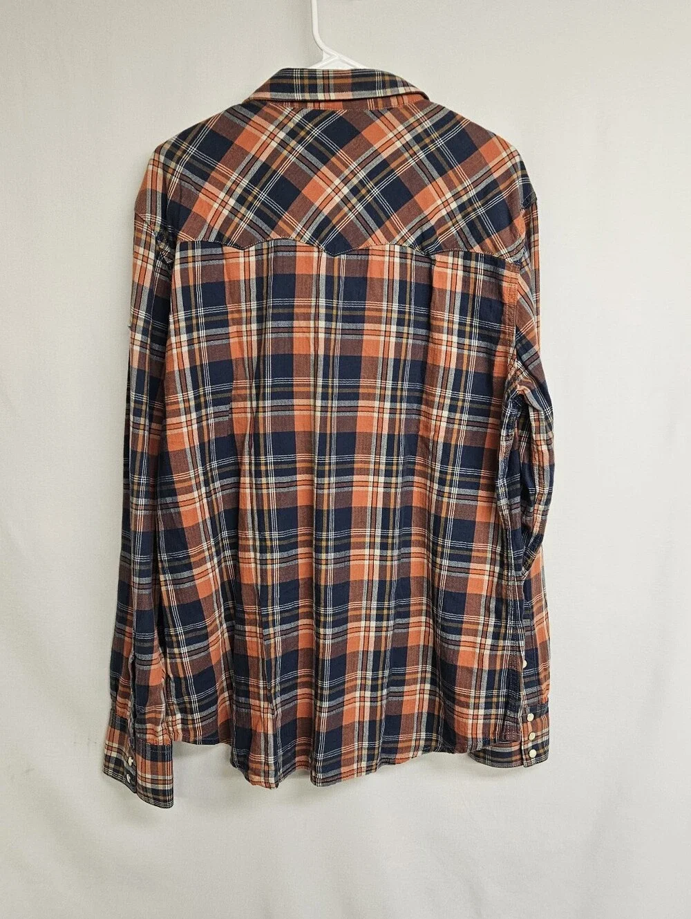 True Religion Long Sleeve Plaid Pearl Snap Western orange & navy blue plaid 3XL